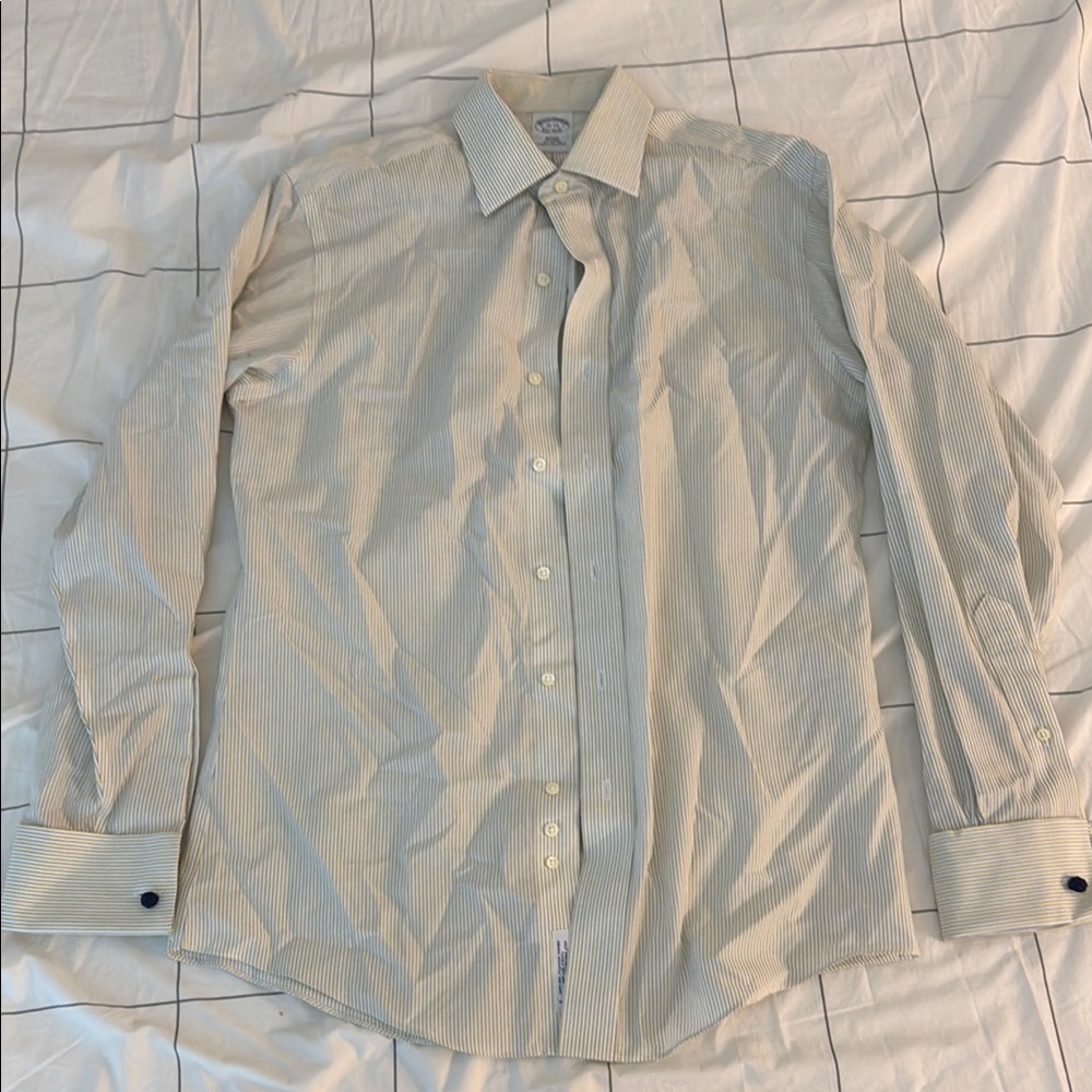 Brooks Brothers Yellow and White Stripe Dress Shirt Classic Style